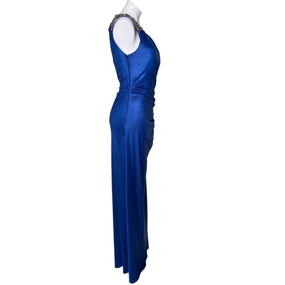 Cachet NWT One-Shoulder Beaded Formal Maxi Dress, Blue Women's Size 10 - Picture 4 of 11